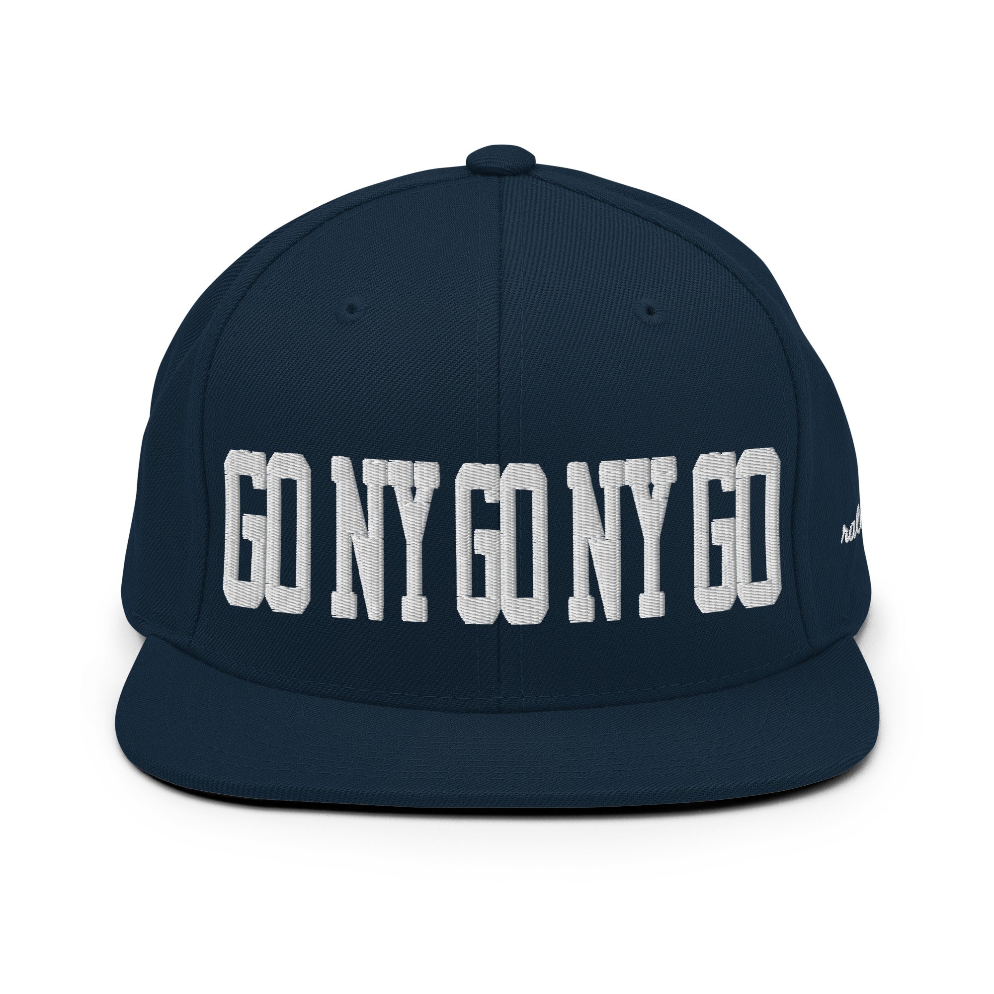 GO NY GO NY GO snapback hat front view in dark navy