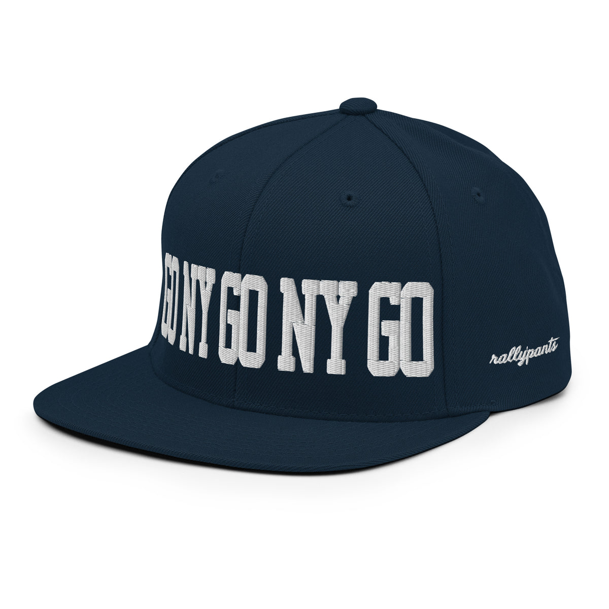 GO NY GO NY GO snapback hat left front angle in dark navy