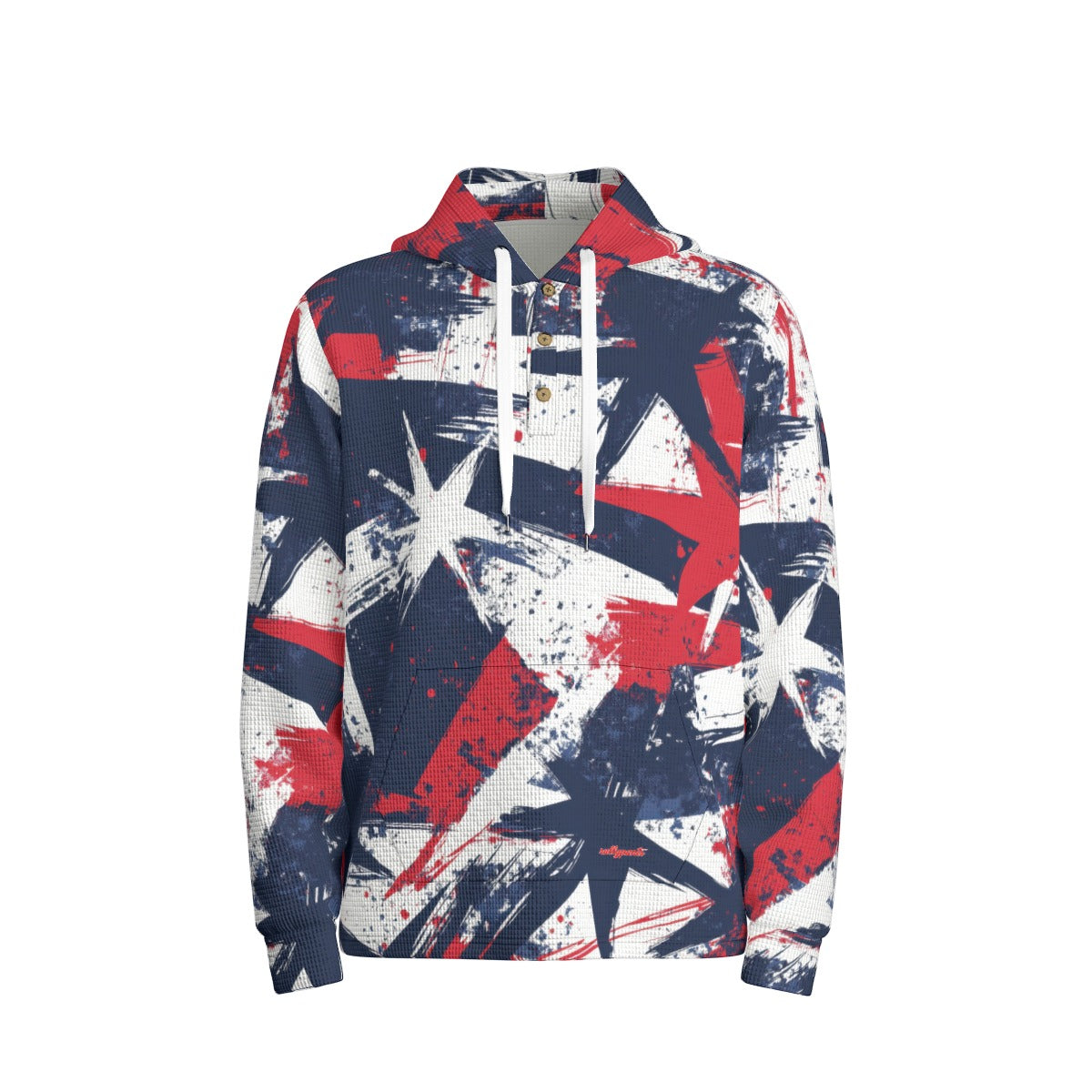 men’s thermal waffle half button pullover hoodie - new england navy/red/white/silver image 3