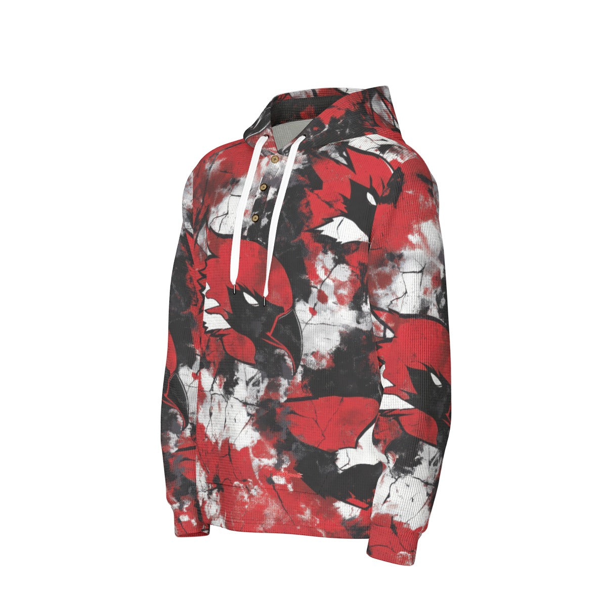 men’s thermal waffle half button pullover hoodie - arizona red/white/black image 2