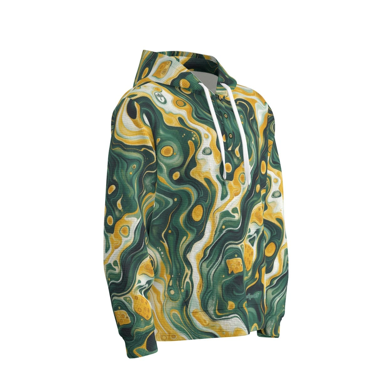 men’s thermal waffle half button pullover hoodie - green bay green/gold/white image 3