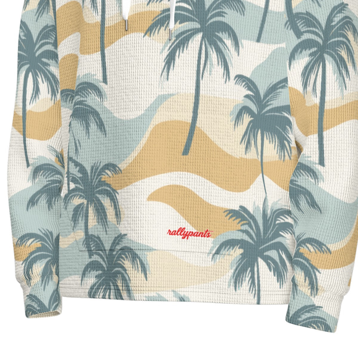 men’s thermal waffle half button pullover hoodie - peaceful palms – sage/gold/sand image 2