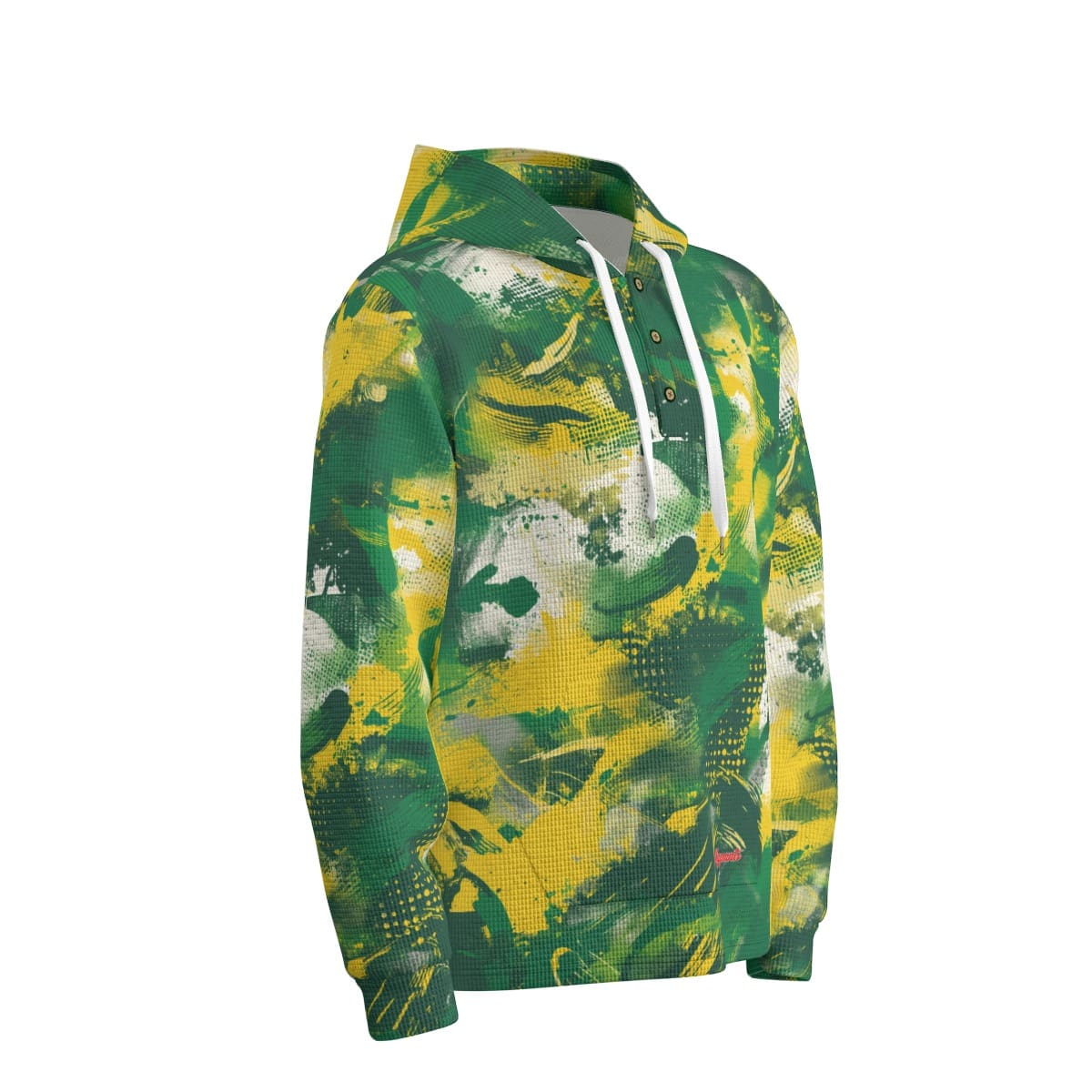 men’s thermal waffle half button pullover hoodie - oak-sac-vegas green/yellow image 3