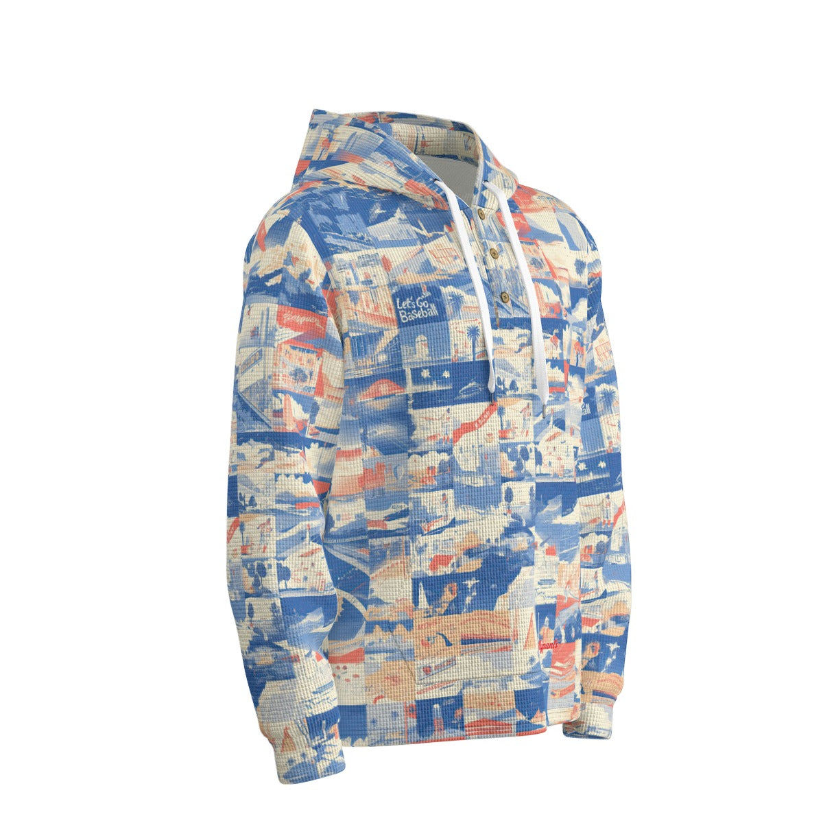 Men’s Thermal Waffle Half Button Pullover Hoodie - Los Angeles blue/white/red image 3