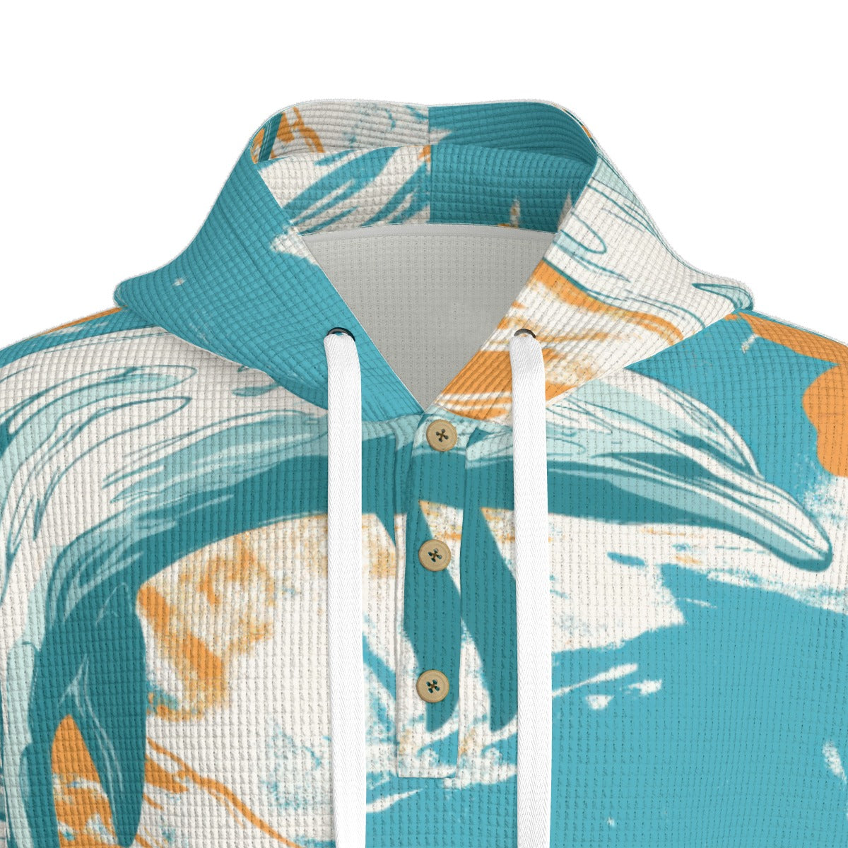 men’s thermal waffle half button pullover hoodie - miami aqua/orange/white image 2