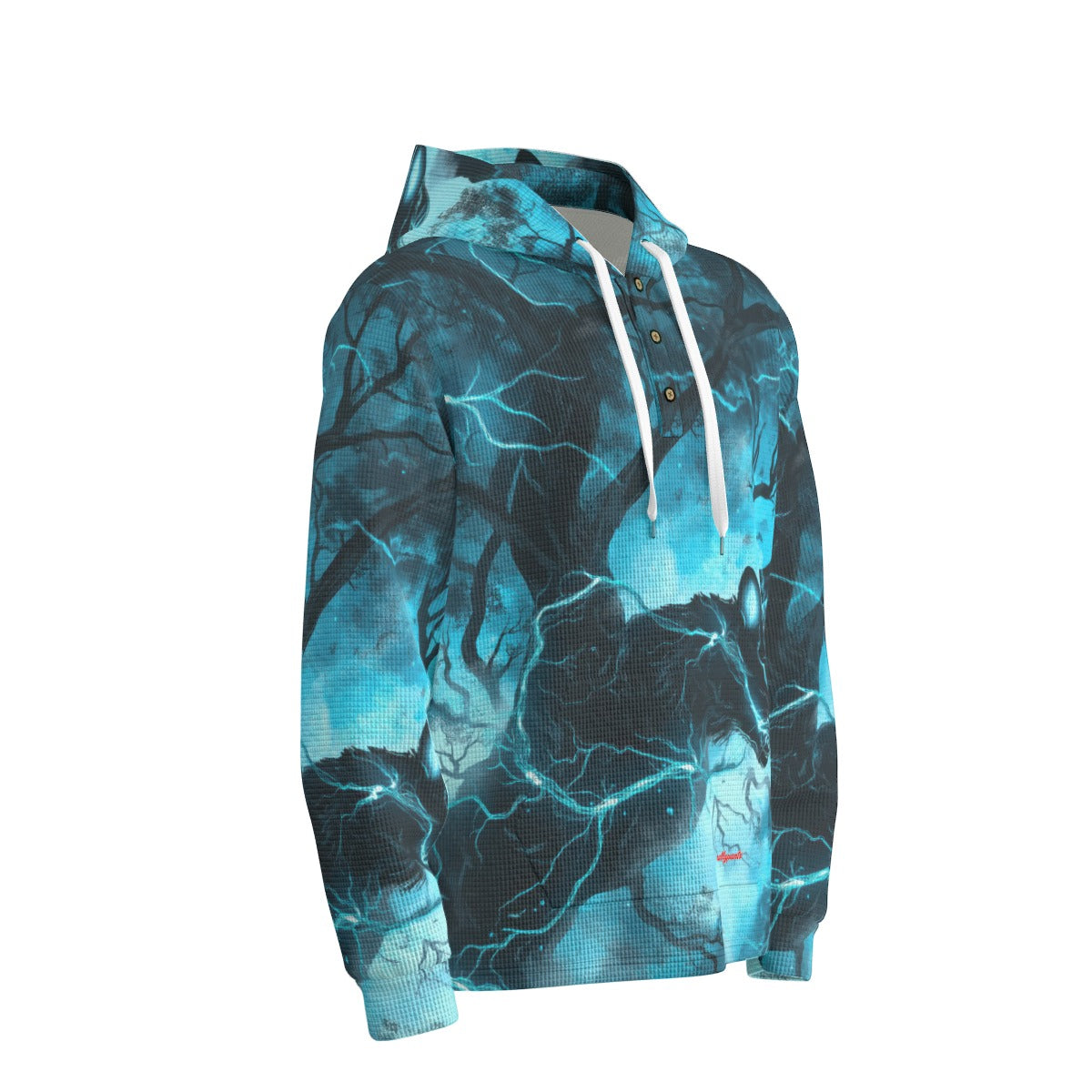 men’s thermal waffle half button pullover hoodie - carolina black/blue/silver image 3