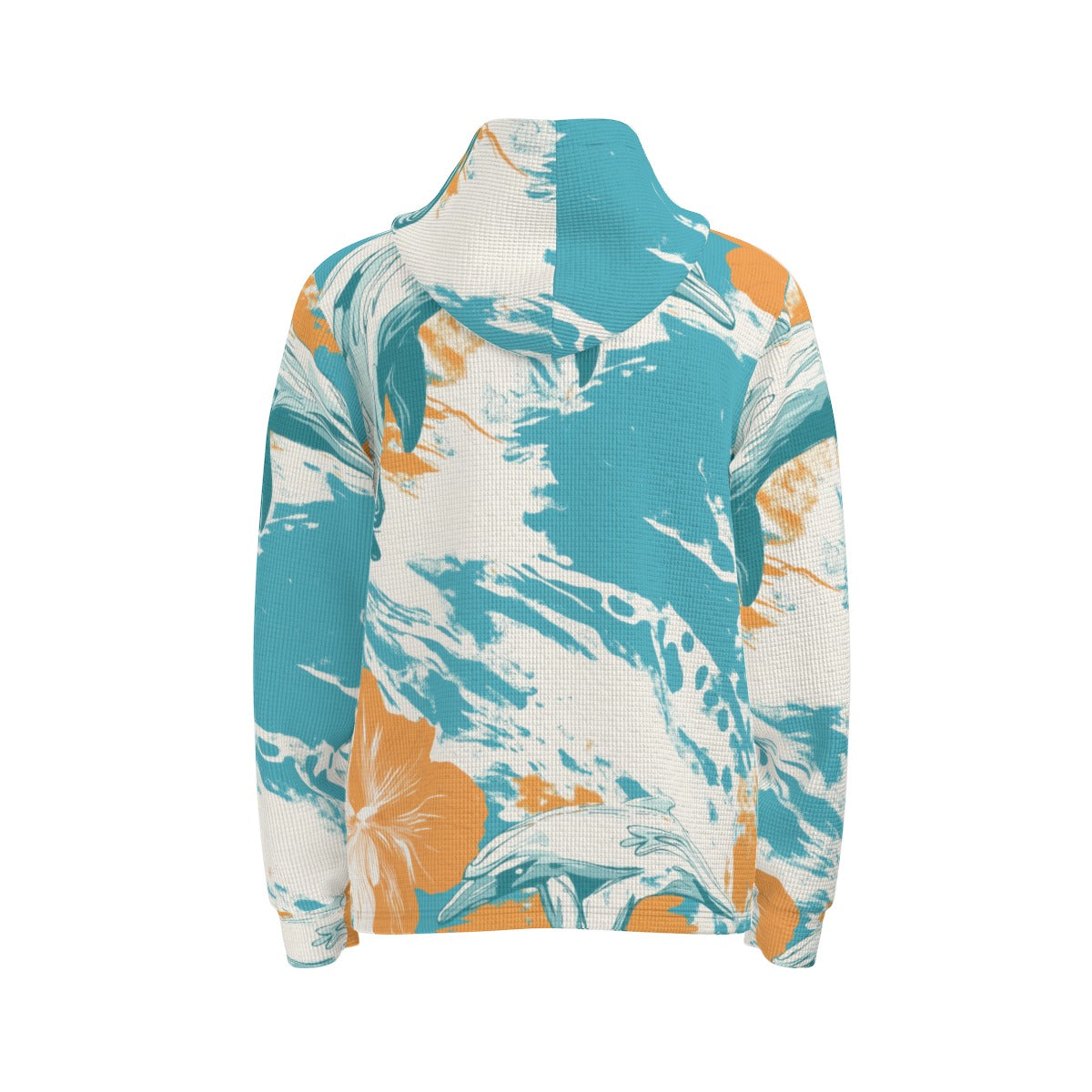 men’s thermal waffle half button pullover hoodie - miami aqua/orange/white image 1