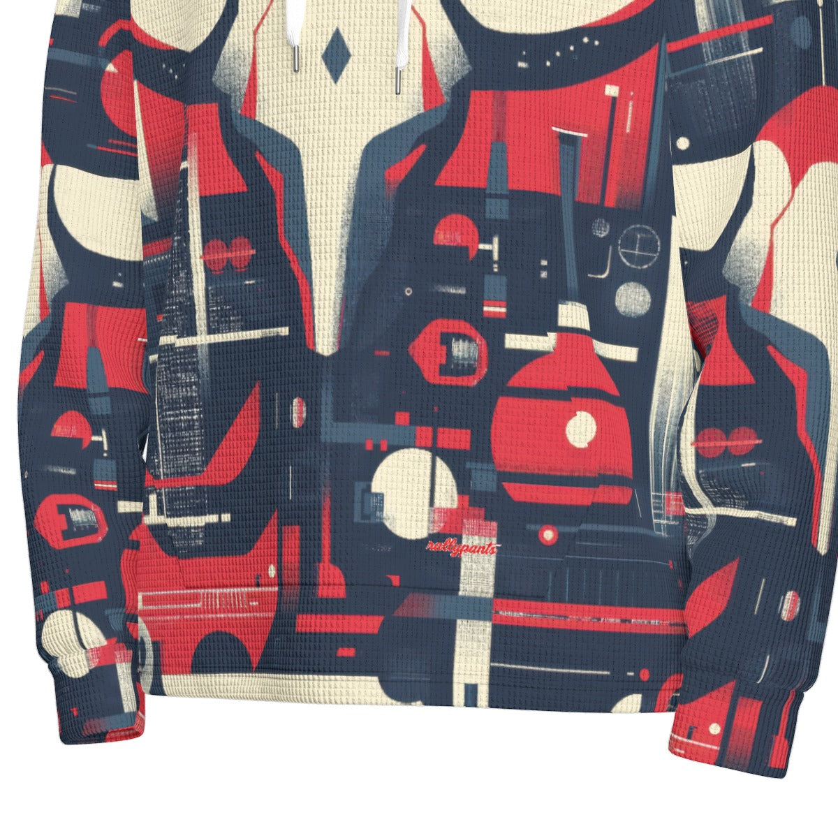 men’s thermal waffle half button pullover hoodie – houston red/blue/white image 6