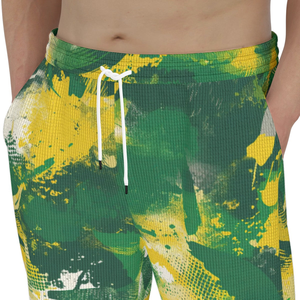 men’s thermal waffle tapered sweatpants - cash money green/yellow/white image 4