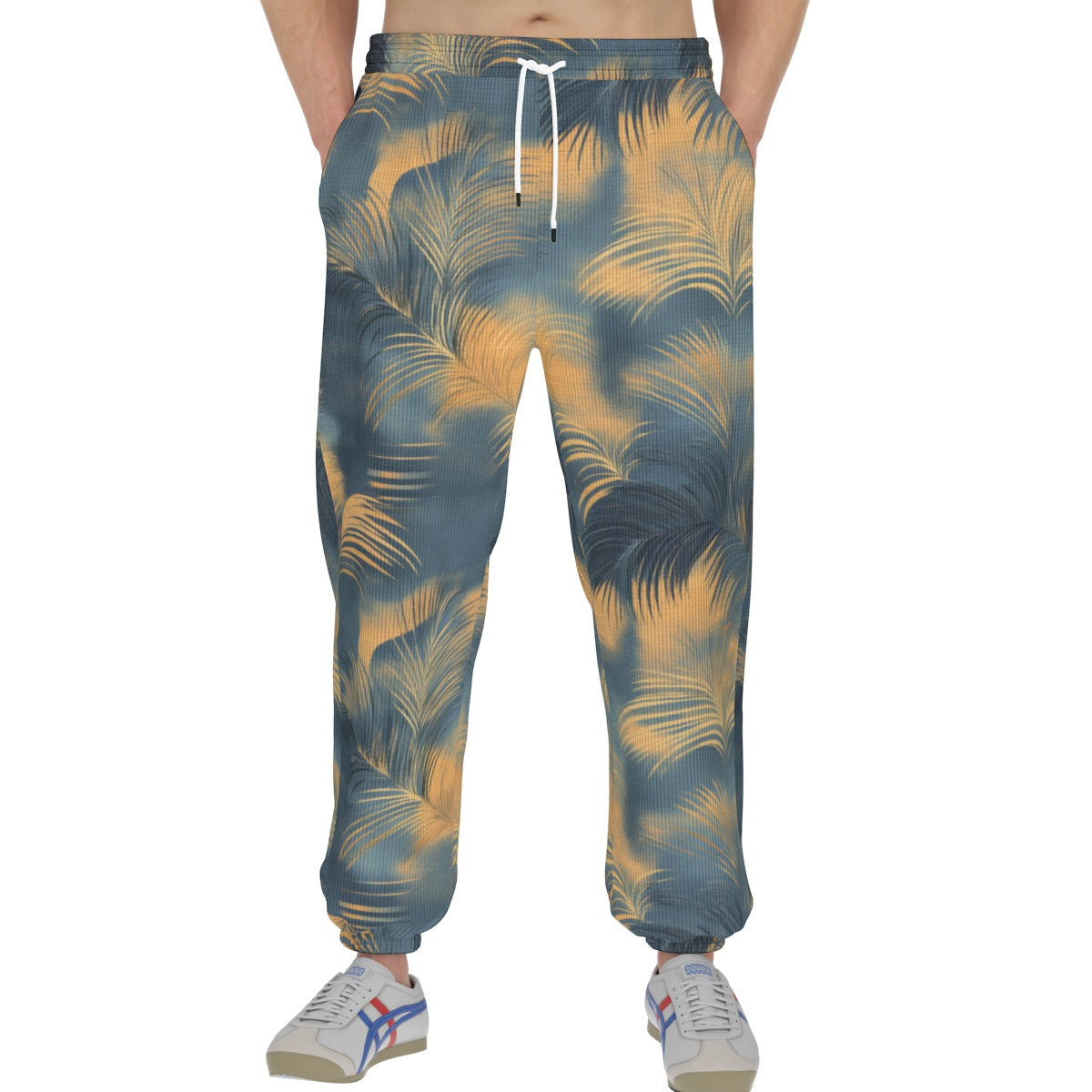 men’s thermal waffle tapered sweatpants - golden tide coastal teal/golden haze/indigo ink image 3