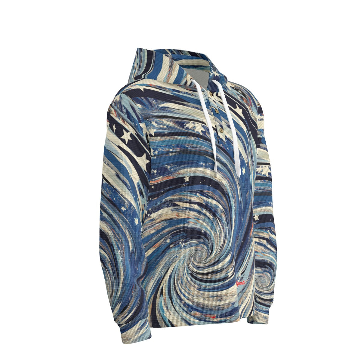 men’s thermal waffle half button pullover hoodie - orlando blue/black/silver image 2