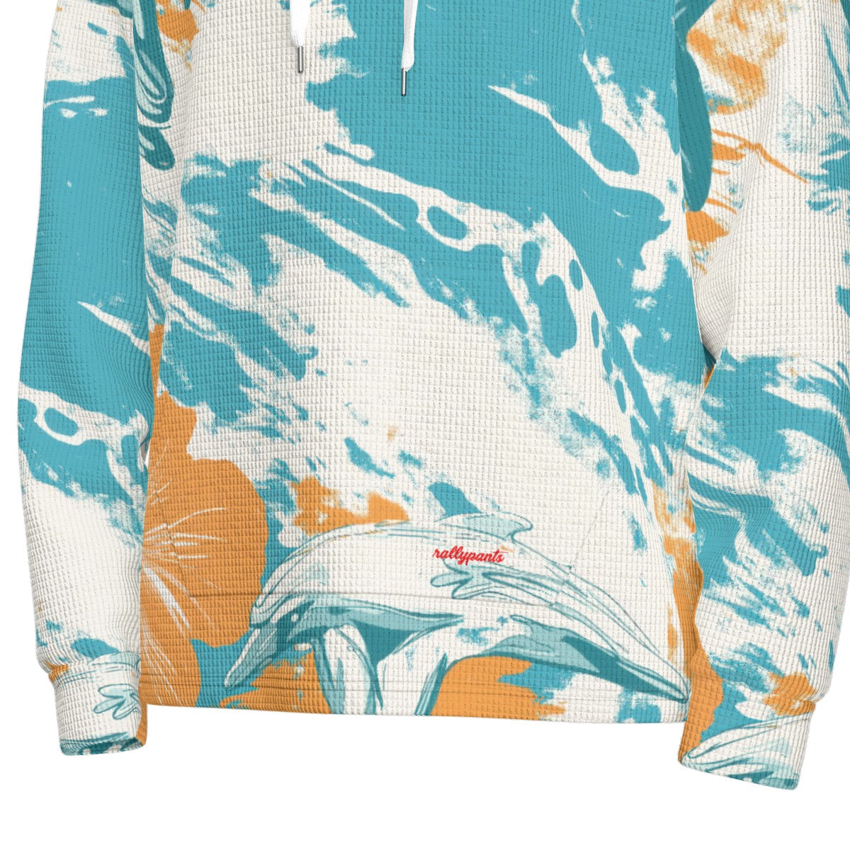 men’s thermal waffle half button pullover hoodie - miami aqua/orange/white image 3