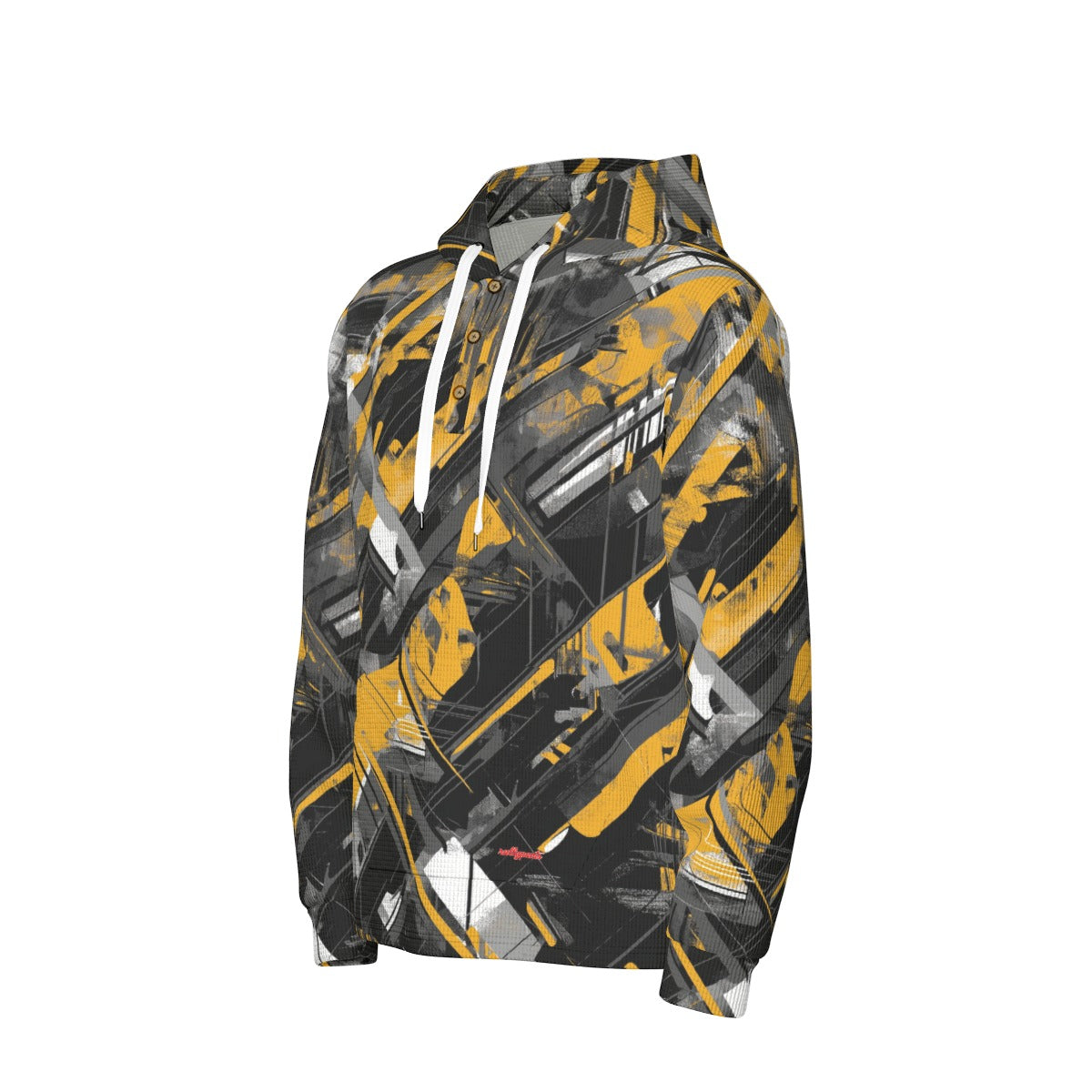 men’s thermal waffle half button pullover hoodie - pittsburgh black/yellow/white image 2