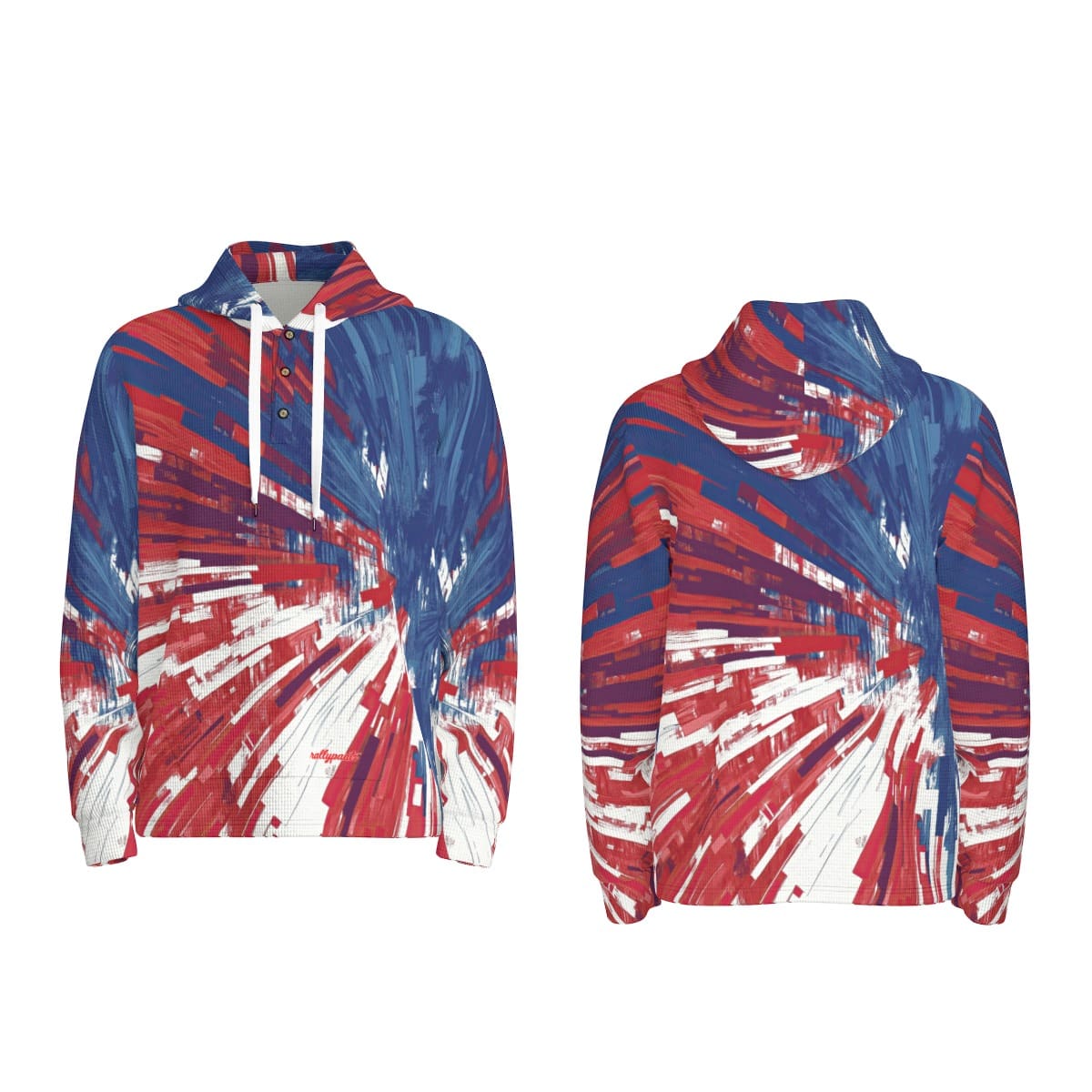 men’s thermal waffle half button pullover hoodie - los angeles red/blue/white - White, 4XL image