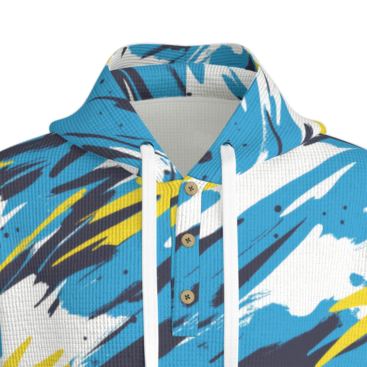 men’s thermal waffle half button pullover hoodie - los angeles powder blue/yellow/white image 5