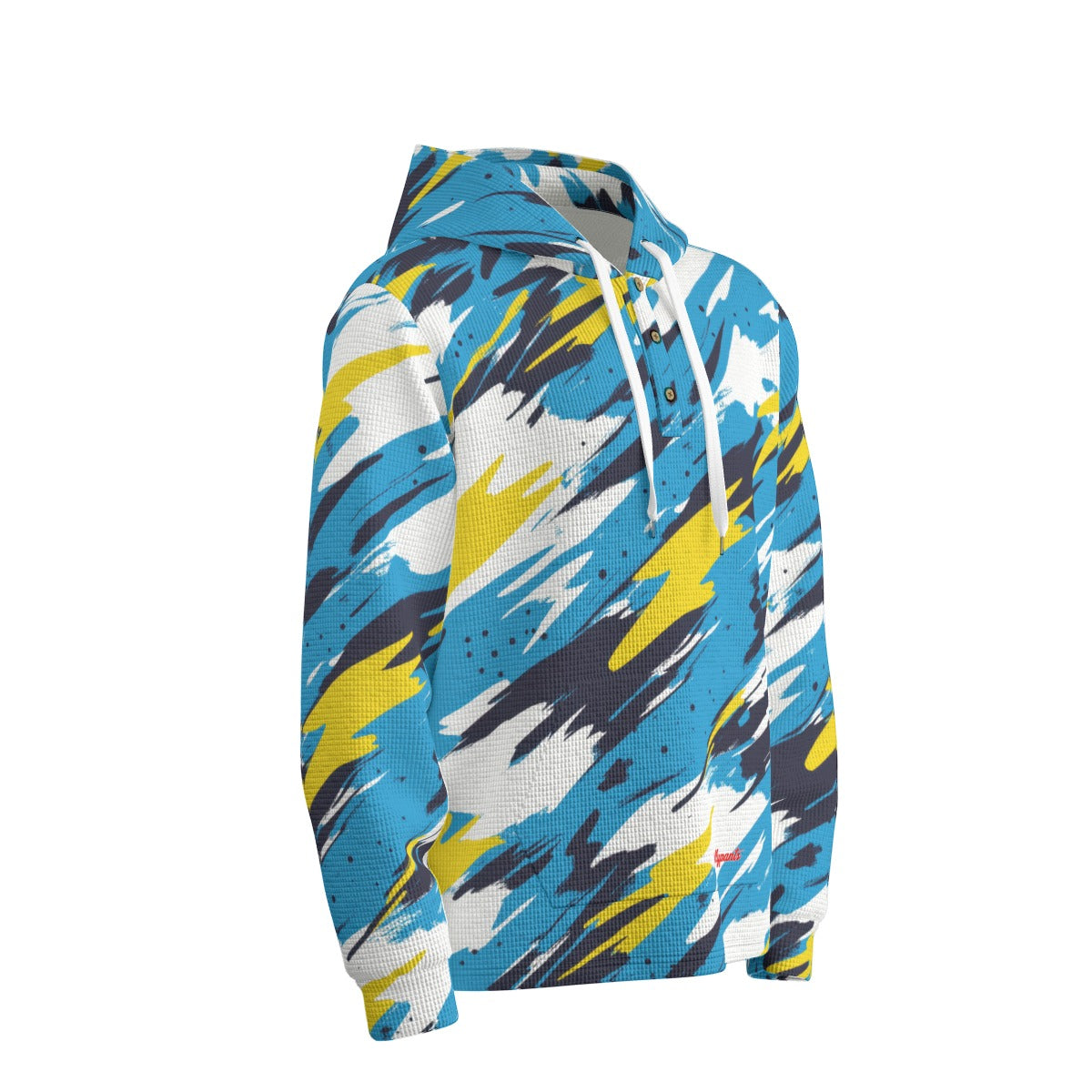men’s thermal waffle half button pullover hoodie - los angeles powder blue/yellow/white image 3