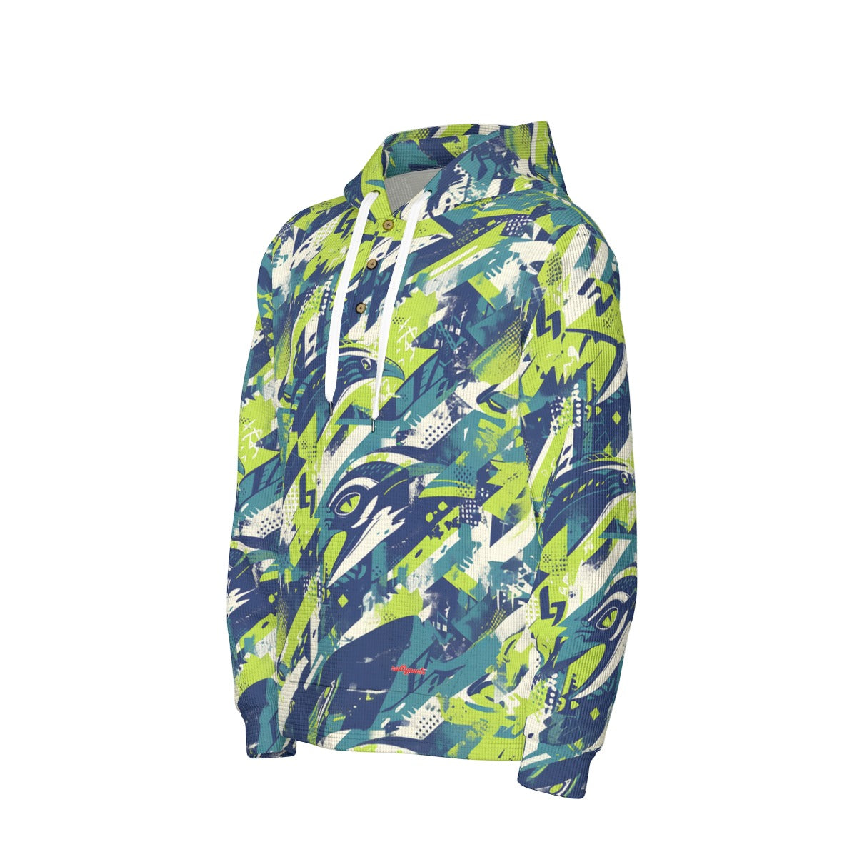 men’s thermal waffle half button pullover hoodie - seattle navy/green/gray image 2