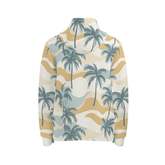 men’s thermal waffle half button pullover hoodie - peaceful palms – sage/gold/sand image 0