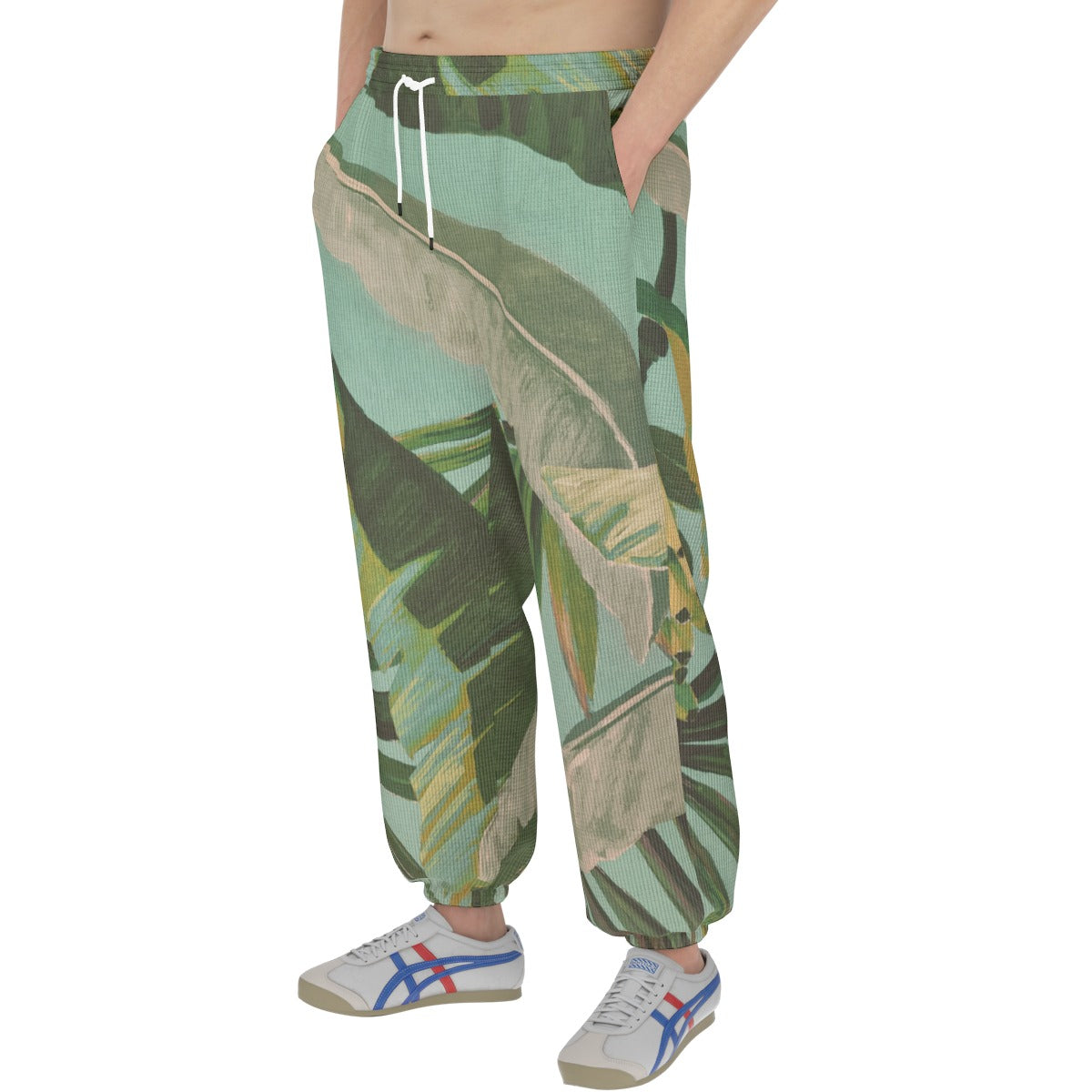 men’s thermal waffle tapered sweatpants - side door banana leaf/seafoam/palm shadow image 1