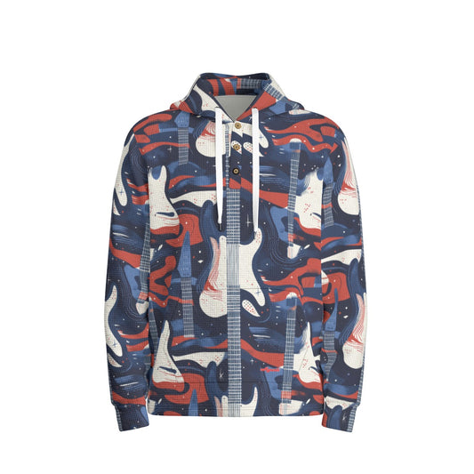 men’s thermal waffle half button pullover hoodie - tennessee navy/blue/red/white image 0