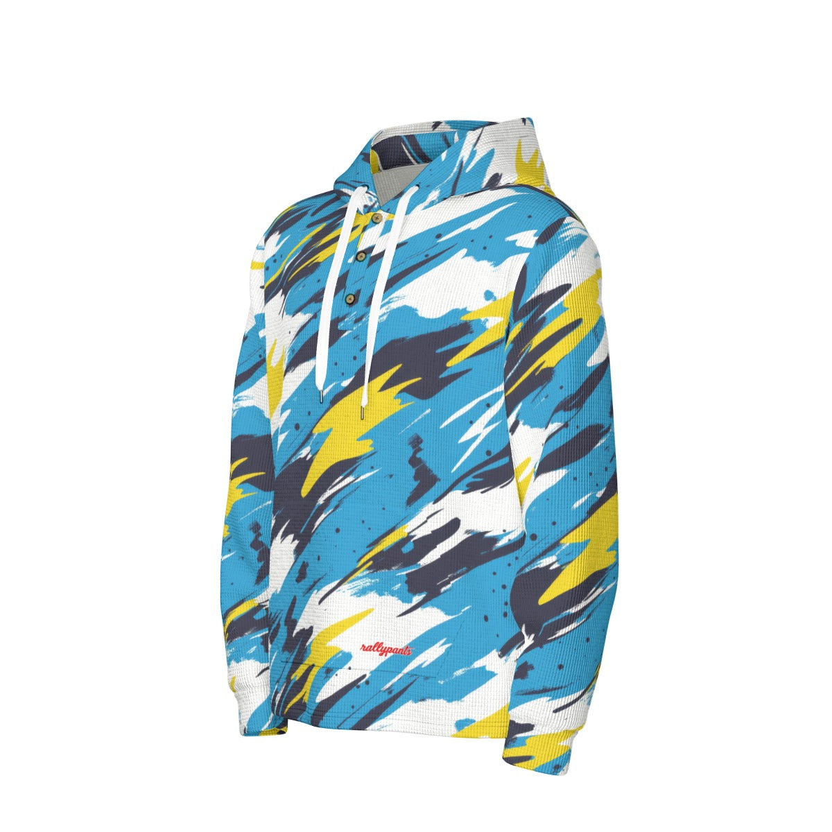 men’s thermal waffle half button pullover hoodie - los angeles powder blue/yellow/white image 4