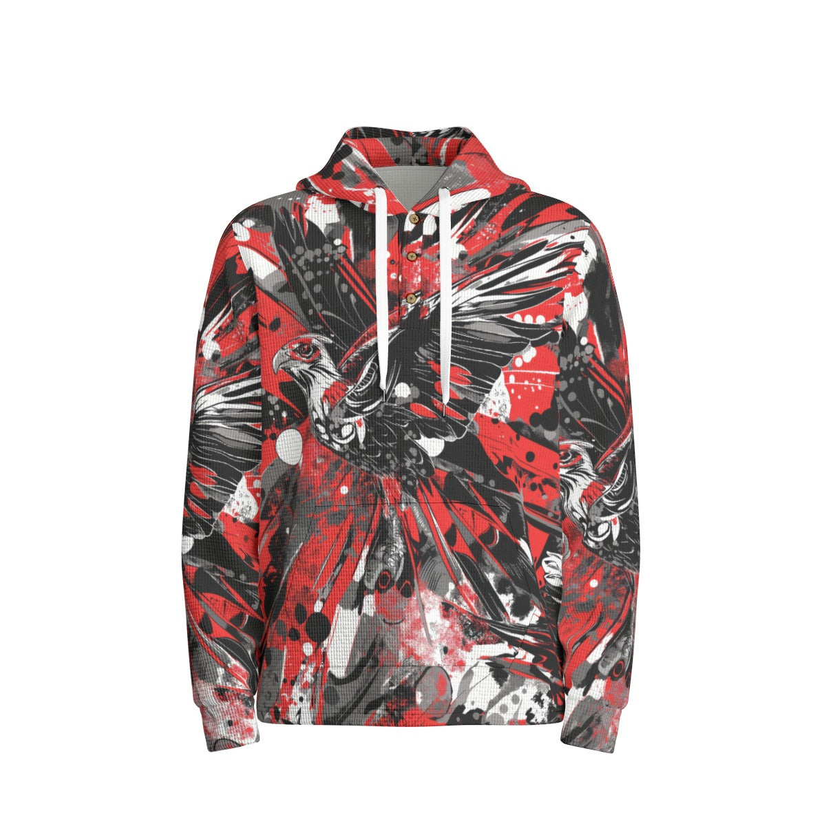 men’s thermal waffle half button pullover hoodie - atlanta red/black/white image 3