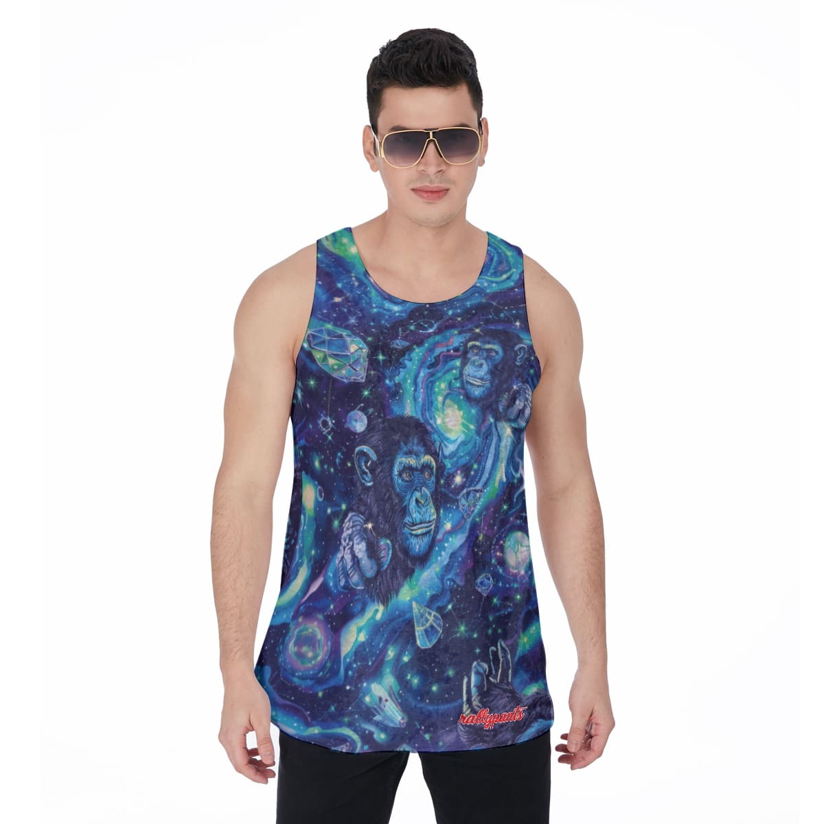 men’s velvet tank top – apes diamond blue/moon white rallyprint image 0