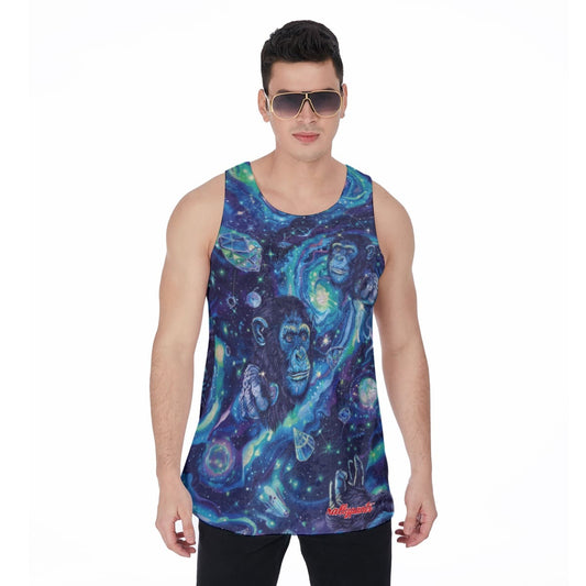men’s velvet tank top – apes diamond blue/moon white rallyprint image 0
