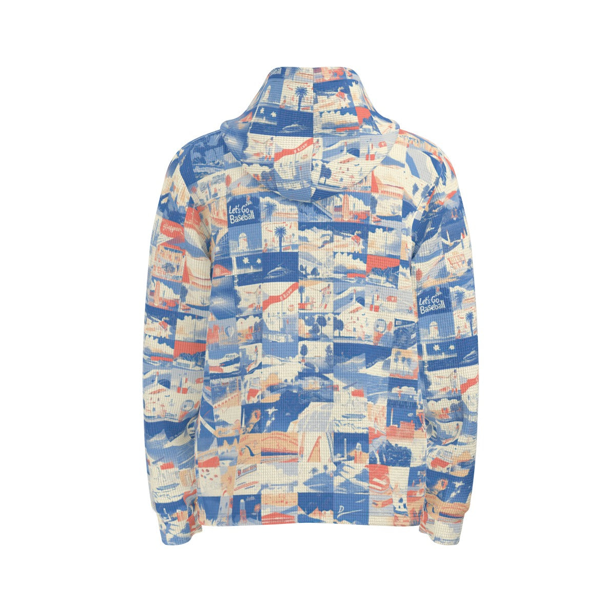 Men’s Thermal Waffle Half Button Pullover Hoodie - Los Angeles blue/white/red image 4