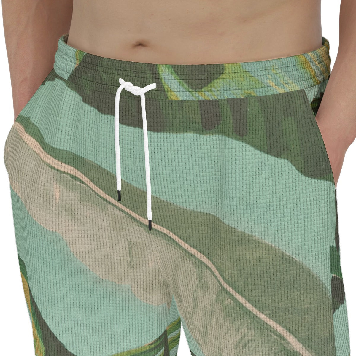 men’s thermal waffle tapered sweatpants - side door banana leaf/seafoam/palm shadow image 4