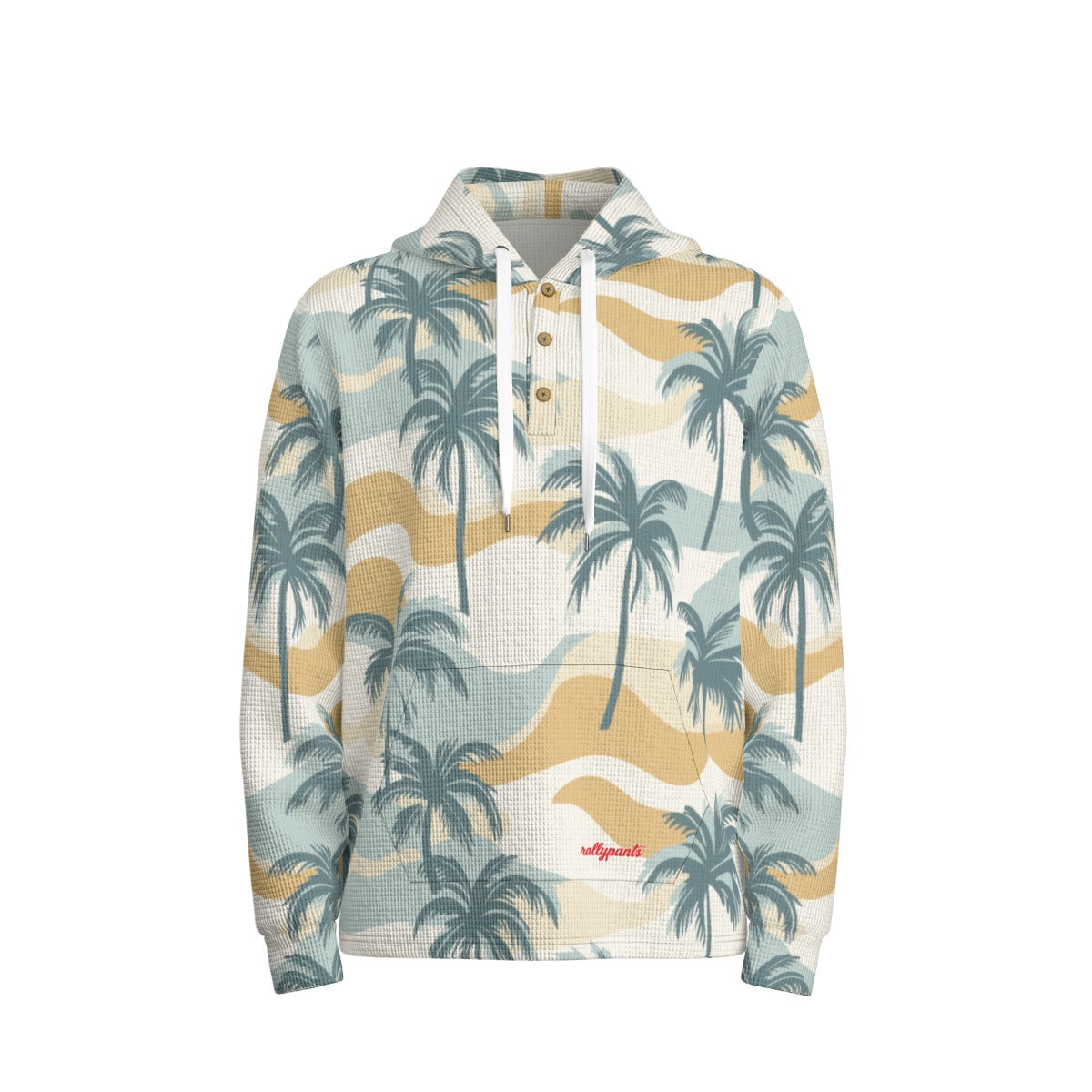 men’s thermal waffle half button pullover hoodie - peaceful palms – sage/gold/sand image 6