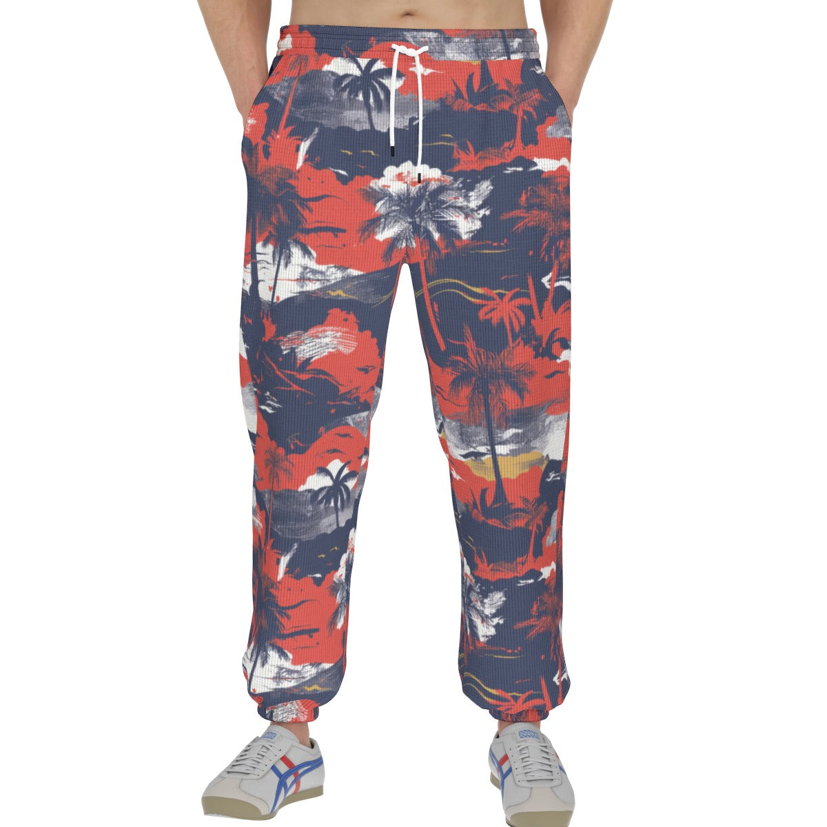 men’s thermal waffle tapered sweatpants - anaheim red/white/blue image 3