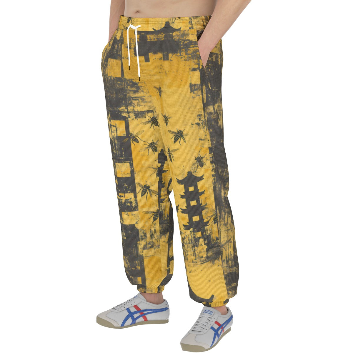 men’s thermal waffle tapered sweatpants - killer bees shaolin/black/yellow image 1
