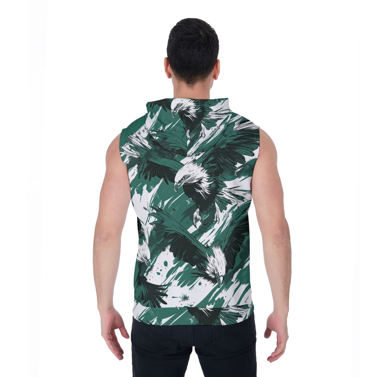 men’s zipper-up sleeveless hoodie –philadelphia midnight/green/white rallyprint image 3