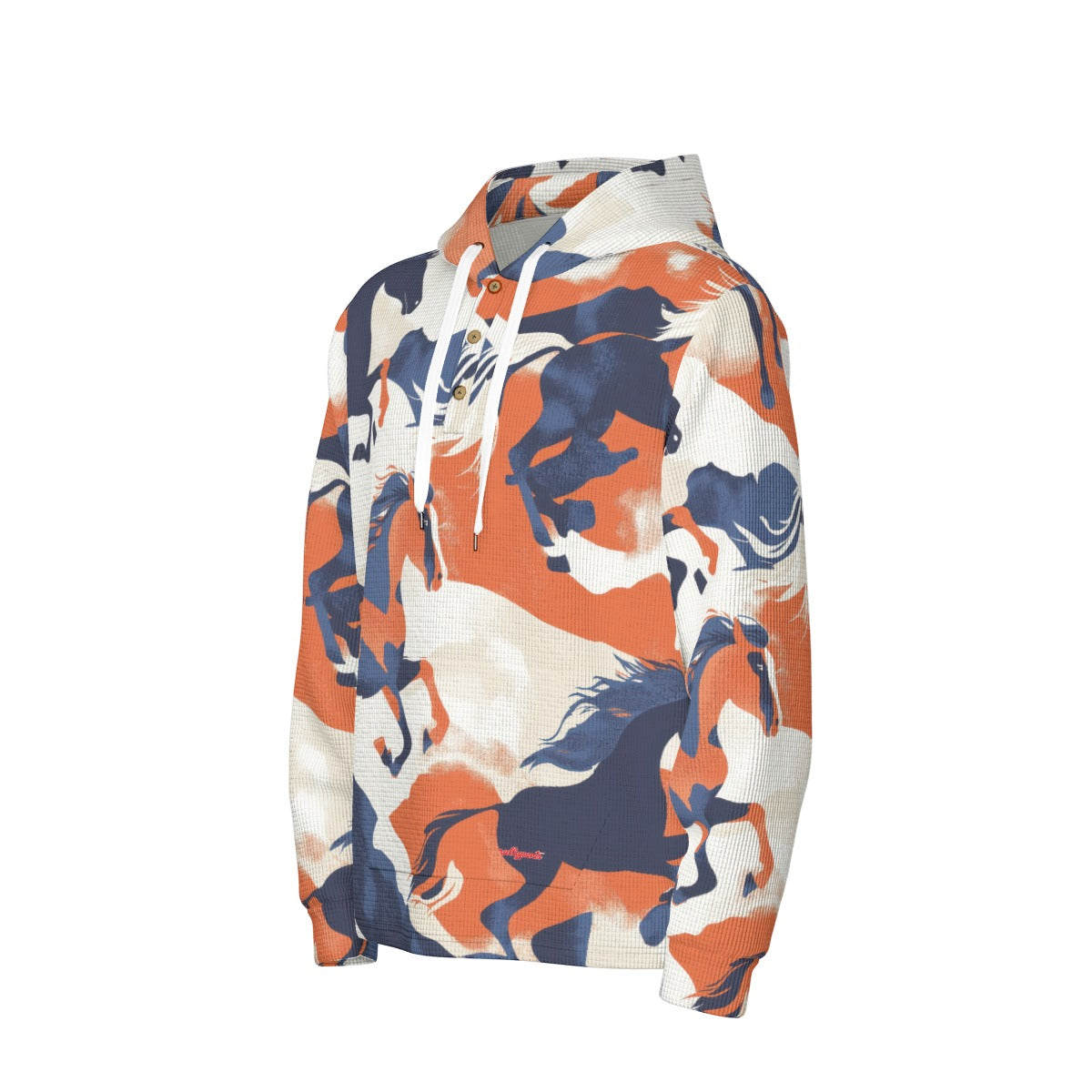 men’s thermal waffle half button pullover hoodie - denver orange/blue/white image 2