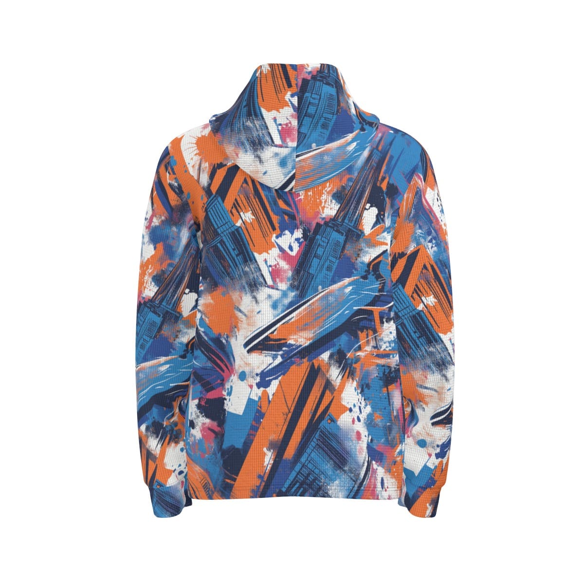 men’s thermal waffle half button pullover hoodie - new york blue/orange/black image 4