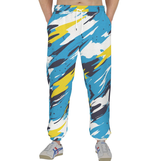 men’s thermal waffle tapered sweatpants - los angeles powder blue/yellow/white image 0