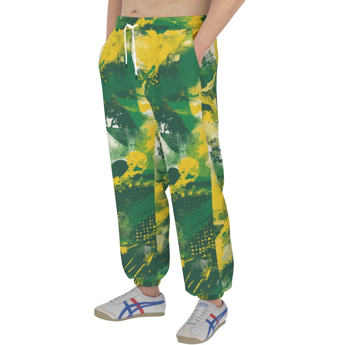 men’s thermal waffle tapered sweatpants - oak-sac-vegas green/yellow image 1