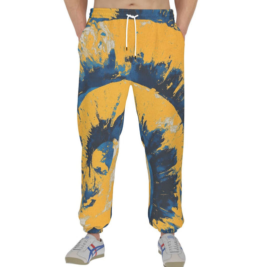 men’s thermal waffle tapered sweatpants – los angeles blue/yellow/white image 0