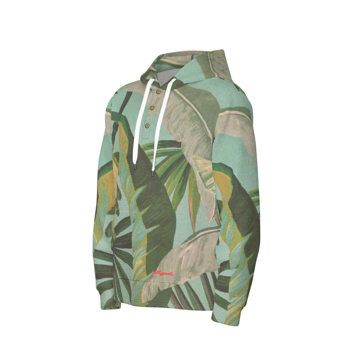 men’s thermal waffle half button pullover hoodie - side door banana leaf/seafoam/palm shadow image 2