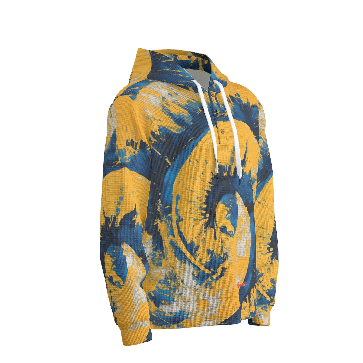 men’s thermal waffle half button pullover hoodie - los angeles blue/yellow/white image 4
