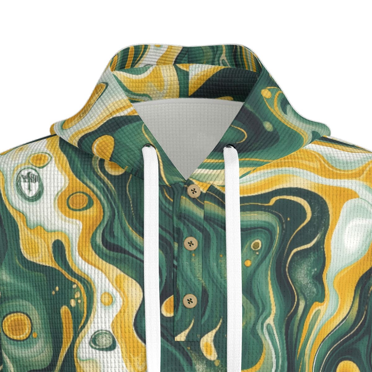 men’s thermal waffle half button pullover hoodie - green bay green/gold/white image 5