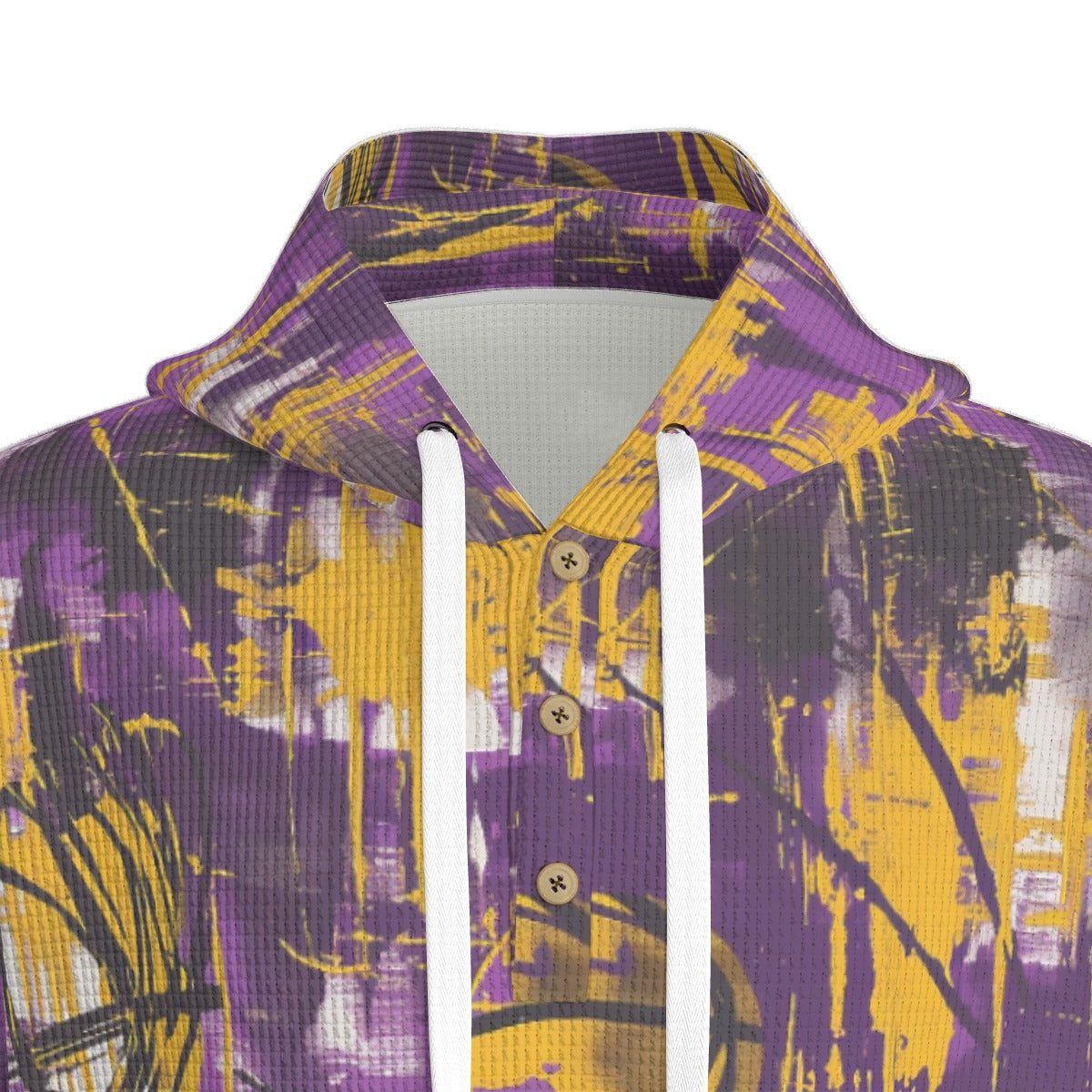 men’s thermal waffle half button pullover hoodie - los angeles purple/gold graffiti image 3