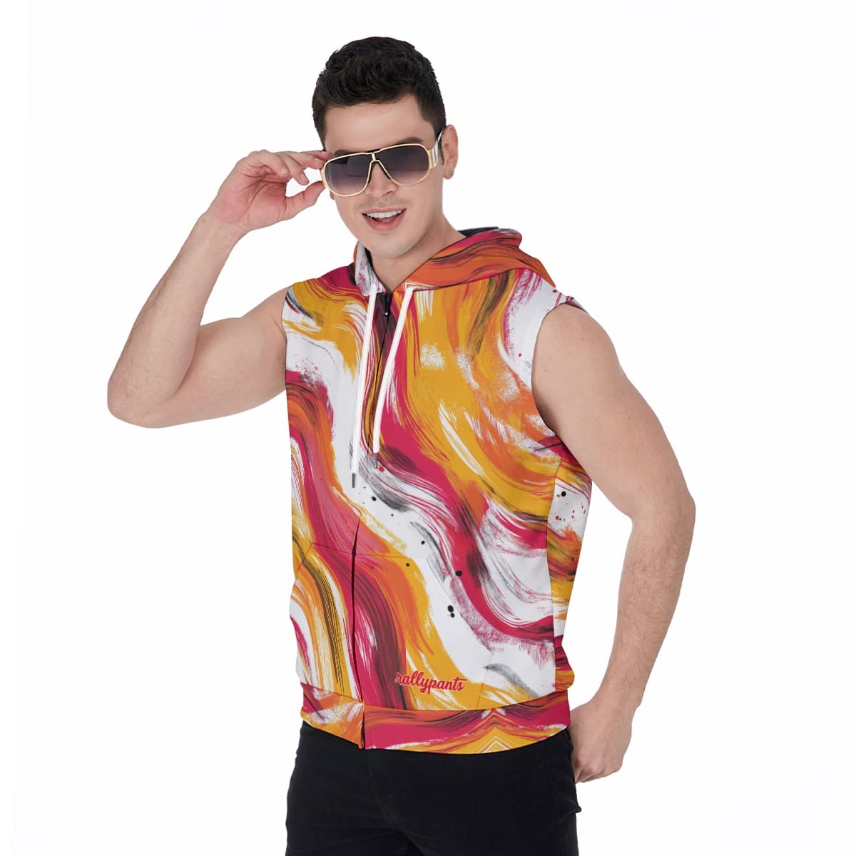 men’s zipper-up sleeveless hoodie – kansas city red/gold/white image 2