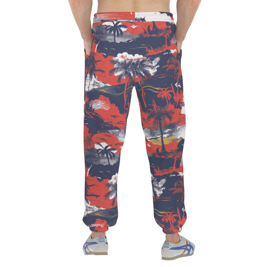men’s thermal waffle tapered sweatpants - anaheim red/white/blue image 0