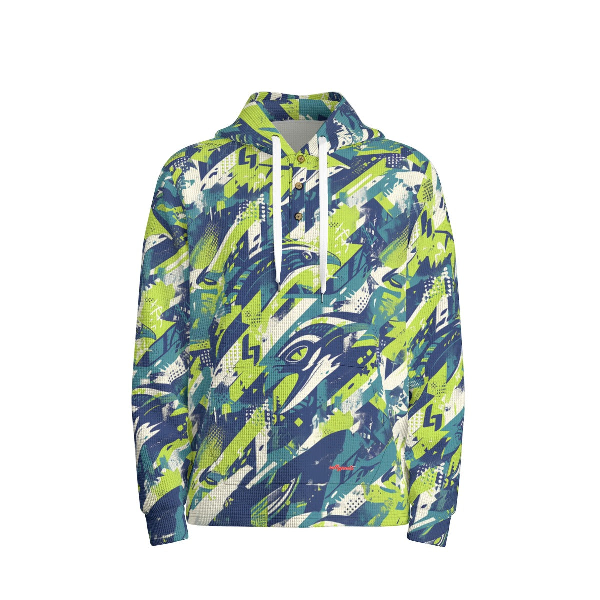 men’s thermal waffle half button pullover hoodie - seattle navy/green/gray image 1