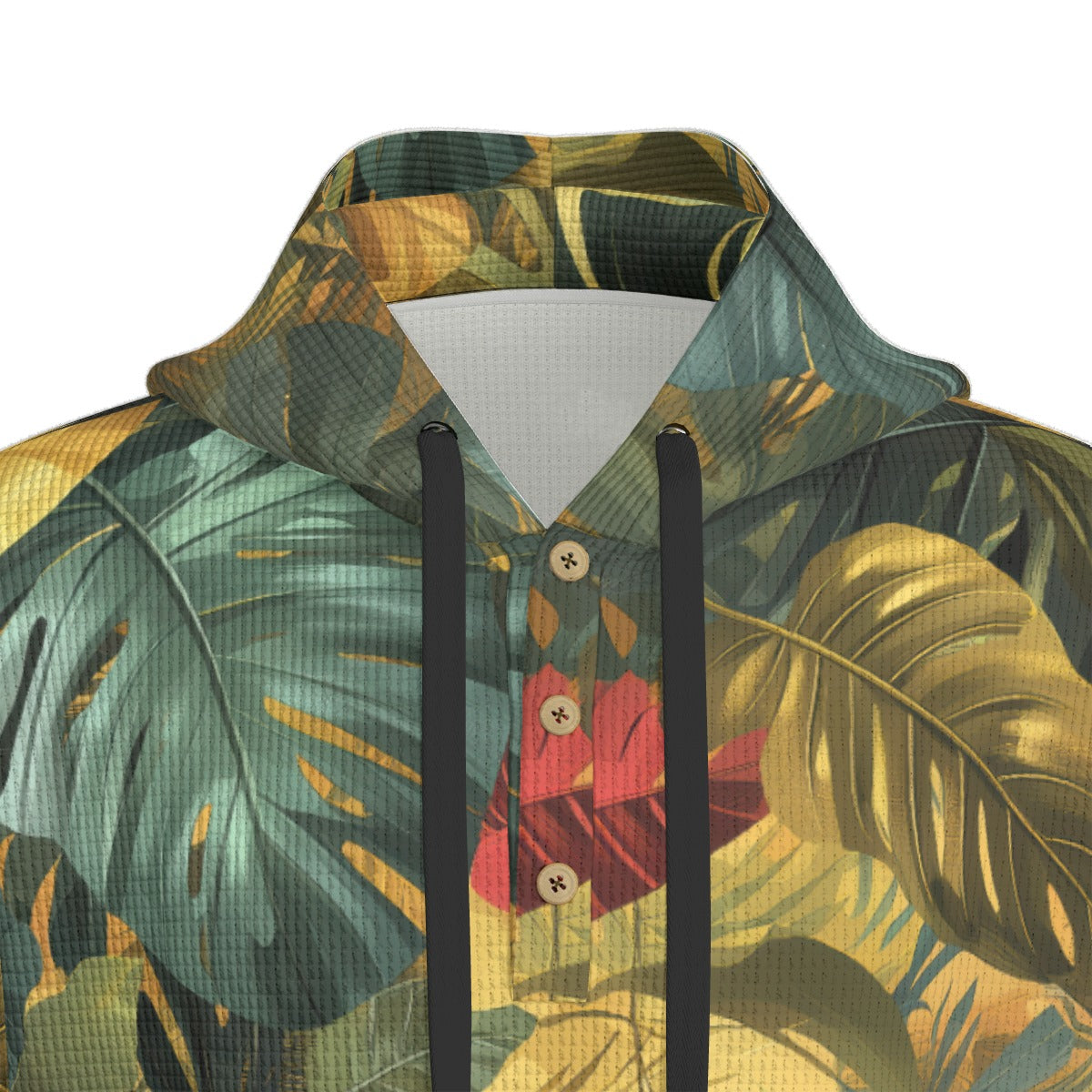 men’s thermal waffle half button pullover hoodie - gold record vibes jungle green/gold image 1