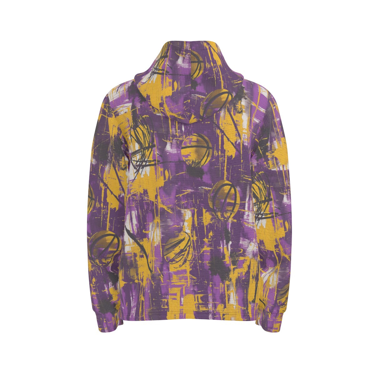 men’s thermal waffle half button pullover hoodie - los angeles purple/gold graffiti image 5