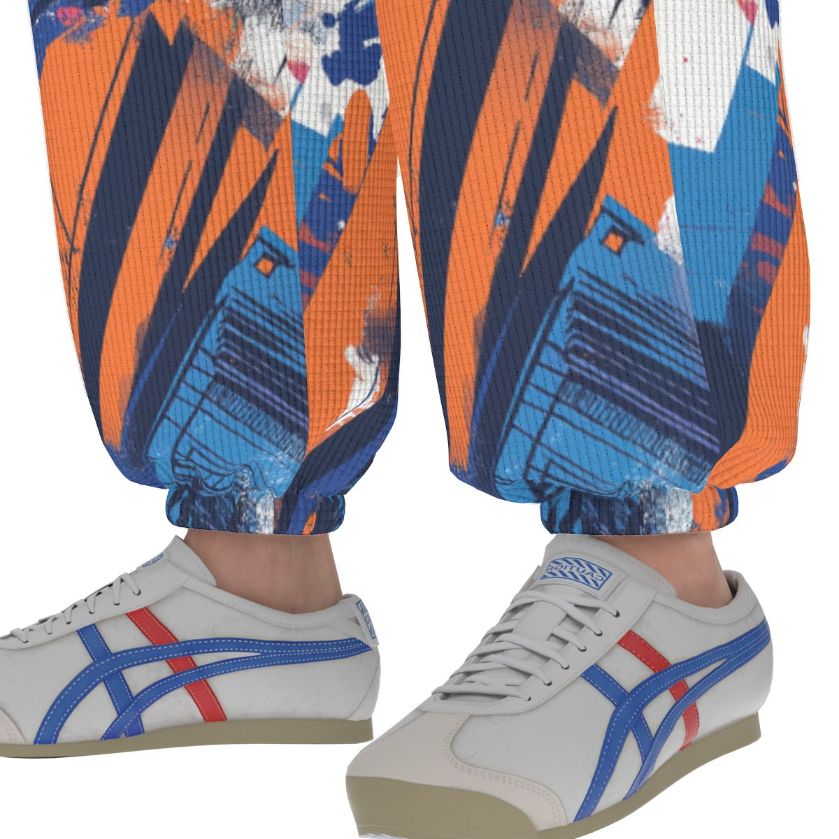 men’s thermal waffle tapered sweatpants - new york blue/orange/black - White, 3XL image