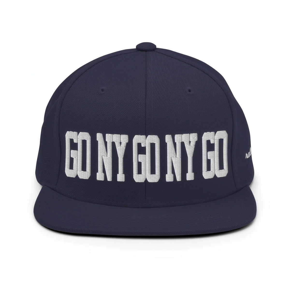 GO NY GO NY GO snapback hat embroidered front view in navy